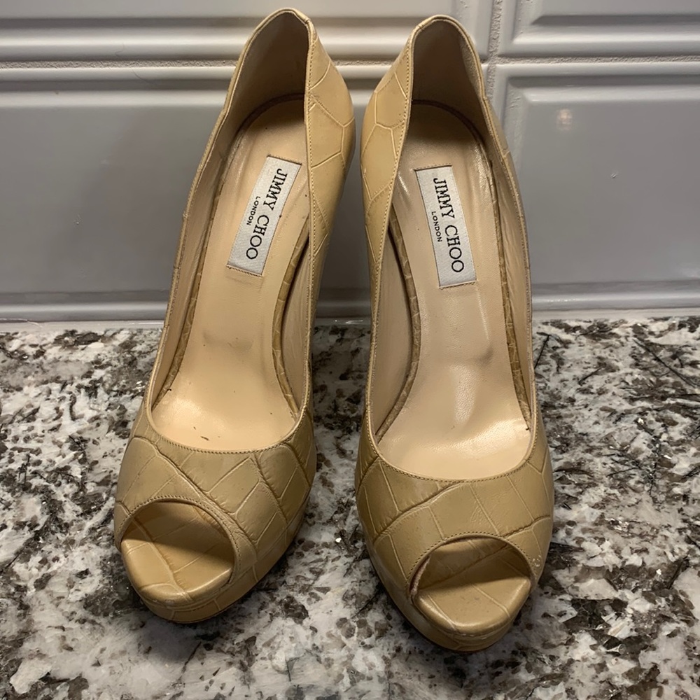 Authentic Jimmy Choo Nude Snakeskin Platform Heels Size 40